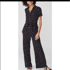 J. Jill Jumpsuit SM Jumpsuit Ditzy Rockabelly Button Front Tie Maxi Romper